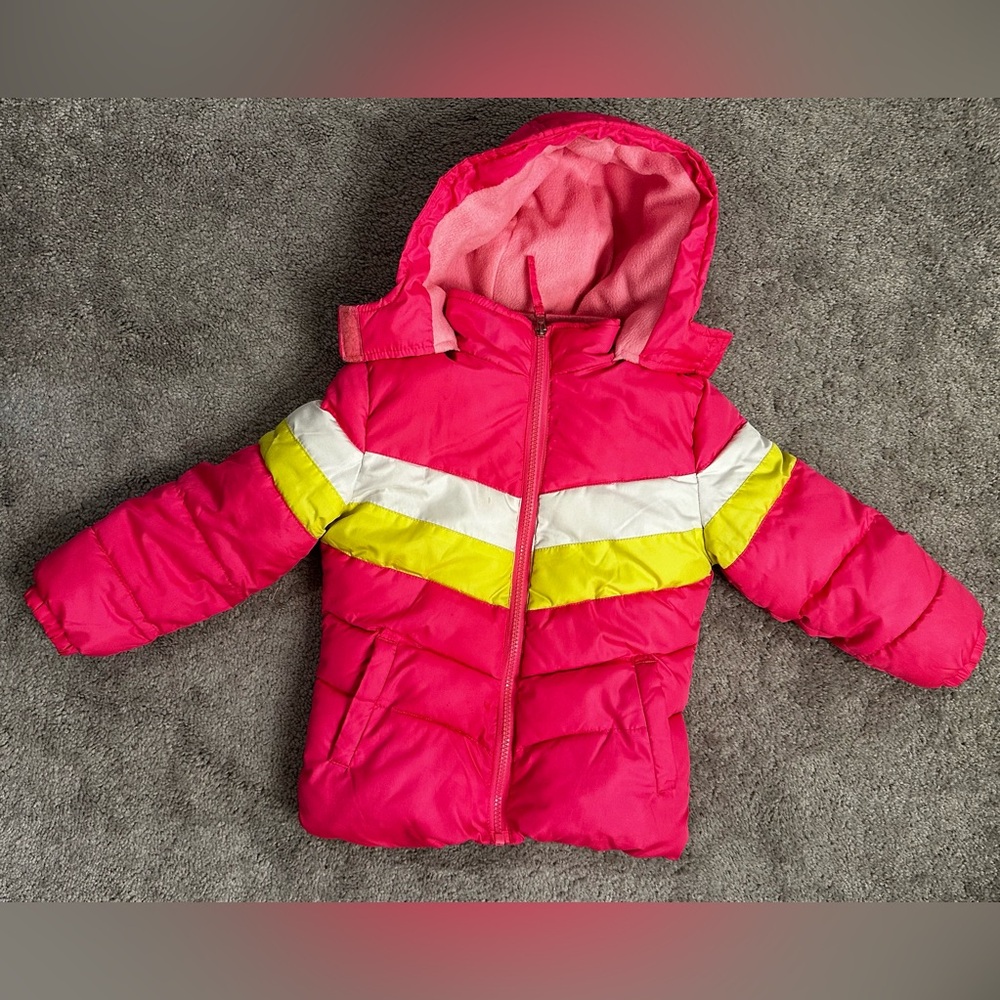 Toddler Girls Athletic Colorblock Puffer Jacket with Fleece Hood Size 4T